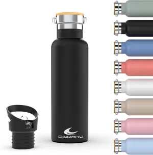 Daikoku Stainless Steel Water Bottle – 1L – Thermal Bottle – Cold 24 Hours and Hot Drinks 12 Hours – Water Bottle Leakproof – Double Walled BPA Free – Thermal Bottle – Black
