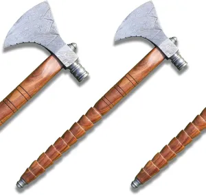 Damascus Axe, Tomahawk Axe Sharp Damascus Steel Axe Blade Cutting Edge, Damascus Battle Axe, Camping Axe, Hatchet Axe, Tomahawk Hatchet Axe with Sheath, Gray