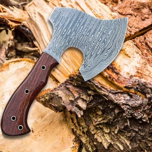 Damascus Camping Hatchet Throwing Hatchet with Sheath Handmade 9.5 Inch Full Tang Small Axe for Wood Cutting, Kindling and Backpacking 3772