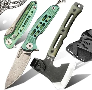 Damascus Steel Mini Neck Knife, Small Survival Camping Hatchet