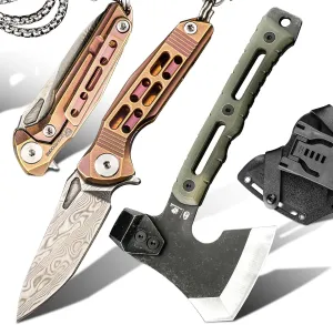 Damascus Steel Mini Neck Knife, Small Survival Hatchet