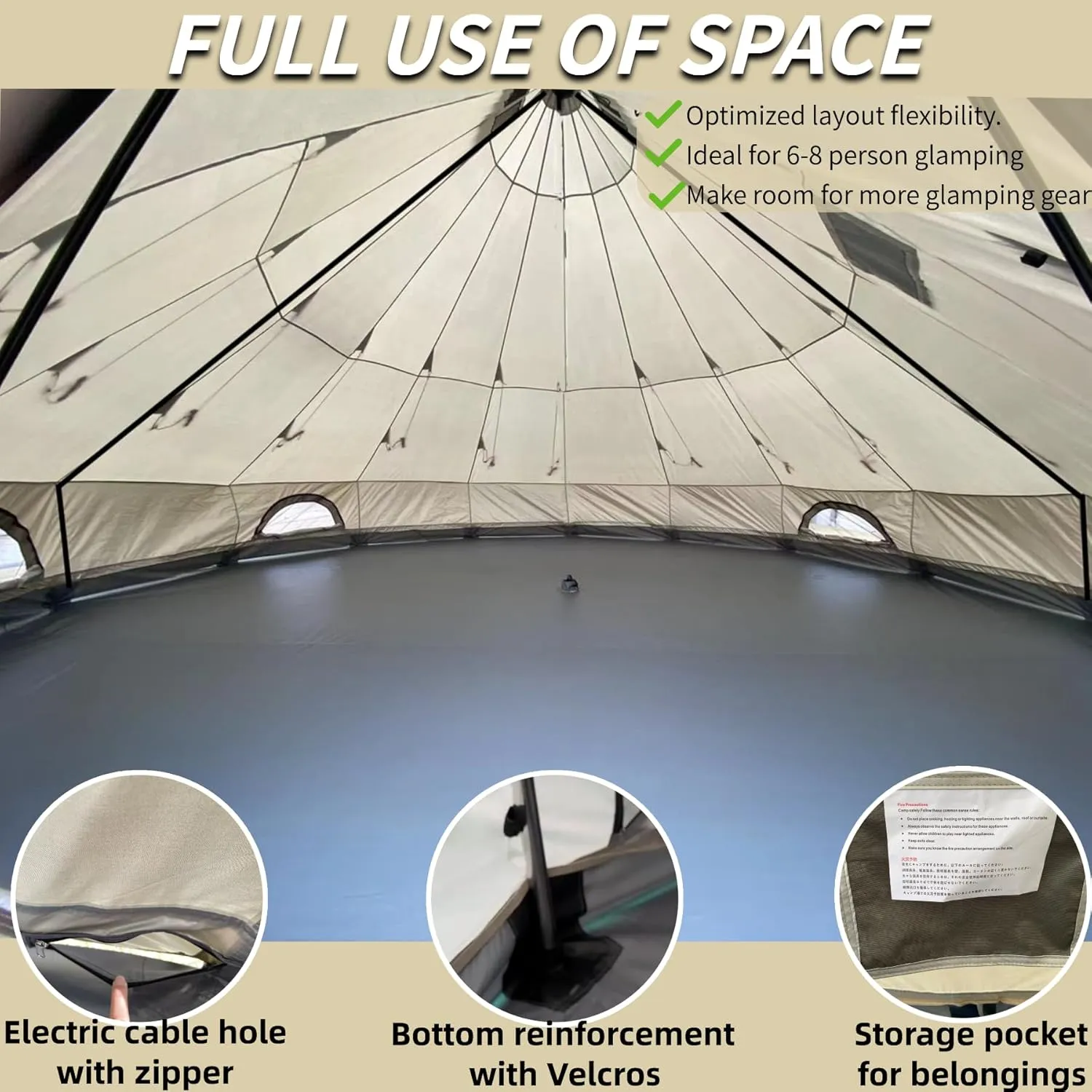 DANCHEL OUTDOOR B2A Waterproof Roomy Interior Yurt Tent, No Center Pole Bell Tent 4/8 Person Family Camping Glamping, 4 Season Hot Tents with Stove Jack 300D Oxford Nylon, 13ft/16.4ft Khaki