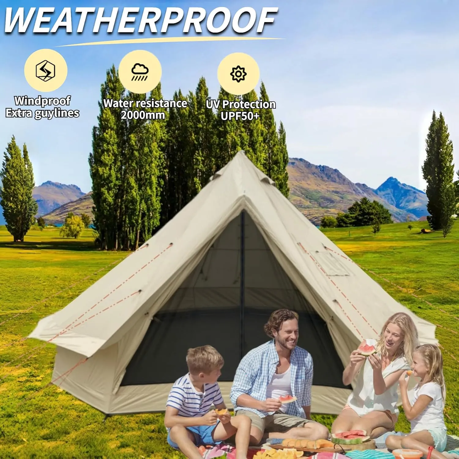 DANCHEL OUTDOOR B2A Waterproof Roomy Interior Yurt Tent, No Center Pole Bell Tent 4/8 Person Family Camping Glamping, 4 Season Hot Tents with Stove Jack 300D Oxford Nylon, 13ft/16.4ft Khaki