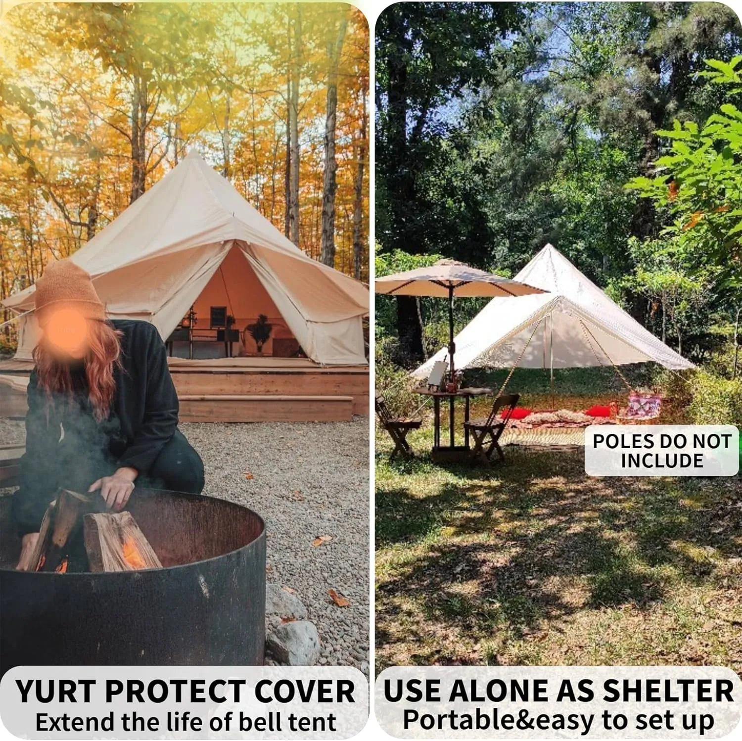 DANCHEL OUTDOOR Waterproof 4 Season Rain Fly for B5PRO Canvas Tent, Bell Tent Rain Cover Protector No/with Stove Jack,Lightweight Oxford Nylon Yurt Tarp Camping Accessories Beige, 9.8/13/16.4/20ft
