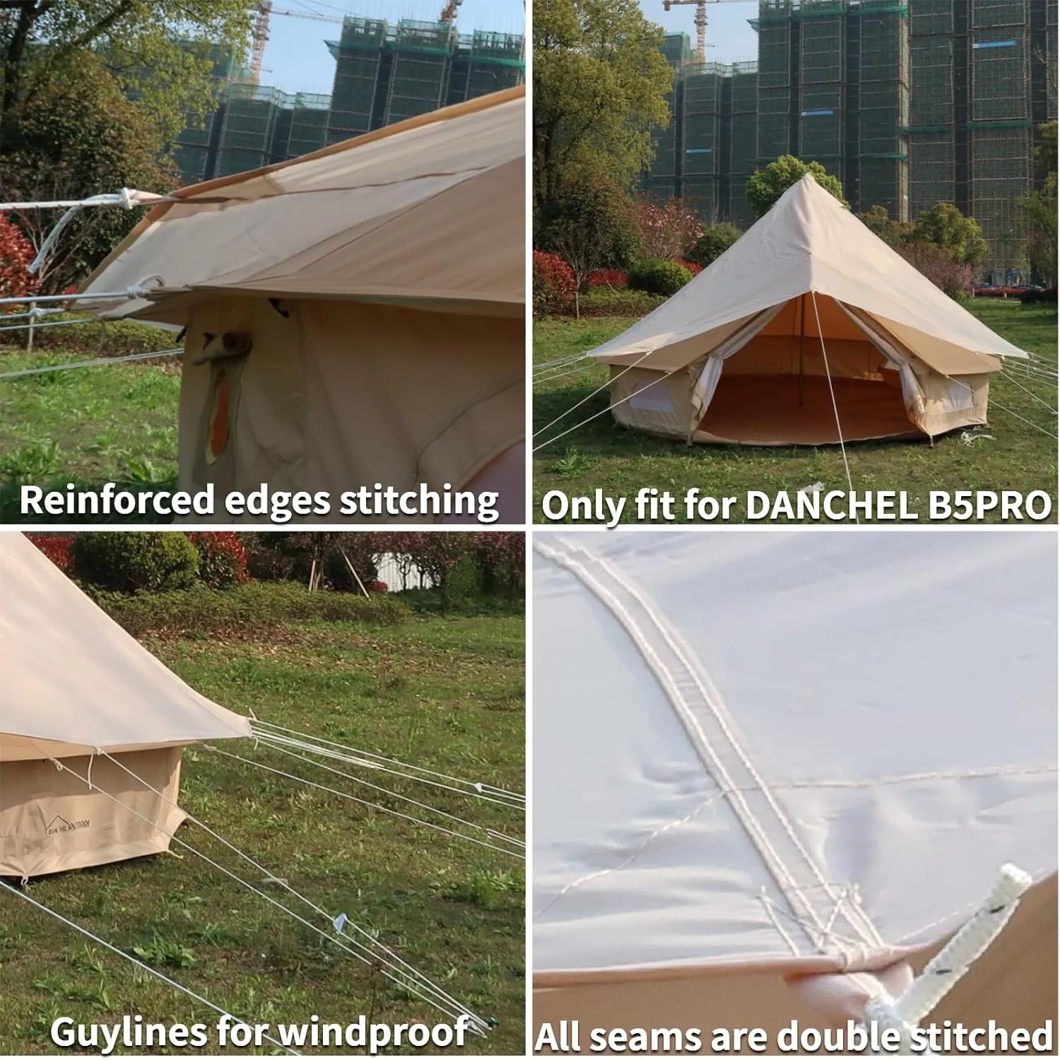 DANCHEL OUTDOOR Waterproof 4 Season Rain Fly for B5PRO Canvas Tent, Bell Tent Rain Cover Protector No/with Stove Jack,Lightweight Oxford Nylon Yurt Tarp Camping Accessories Beige, 9.8/13/16.4/20ft