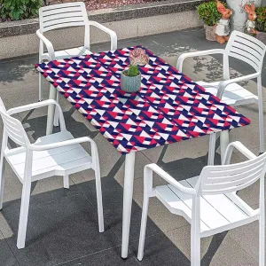 Dark Blue Red White Tablecloth Elastic Edge Fitted Pattern in Colorful Bars Soft-Touch Fitted Table Cloth, Waterproof Oil-Proof Table Cover Abstract Fits up 5 Foot Tables