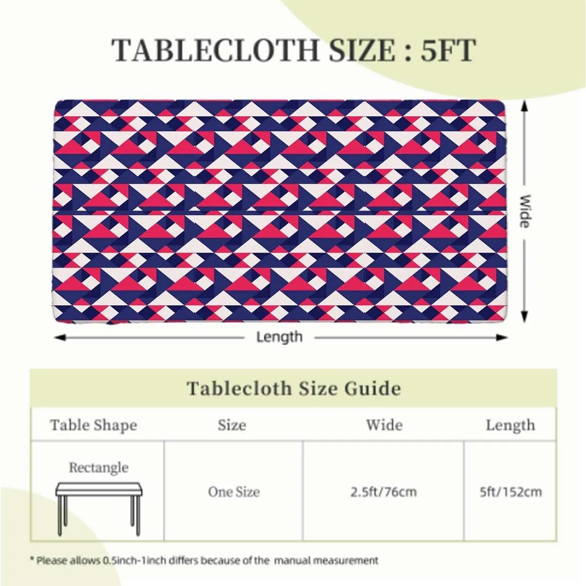 Dark Blue Red White Tablecloth Elastic Edge Fitted Pattern in Colorful Bars Soft-Touch Fitted Table Cloth, Waterproof Oil-Proof Table Cover Abstract Fits up 5 Foot Tables
