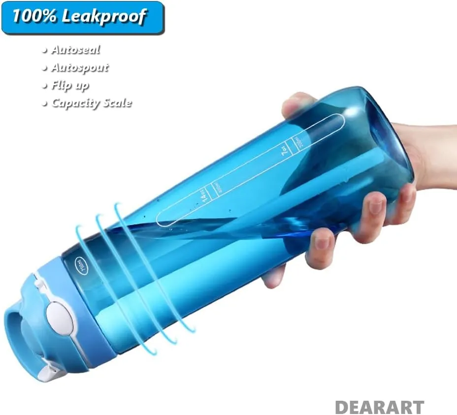 DEARART 2-Pack 24oz Light Blue & Black Water Bottles With Straw, Leakproof BPA FREE Hidden Nozzle, Flip Up Lid Has Handle Wide Bottle Easy Clear, Suit Office Outdoor Sports Travel Gym.