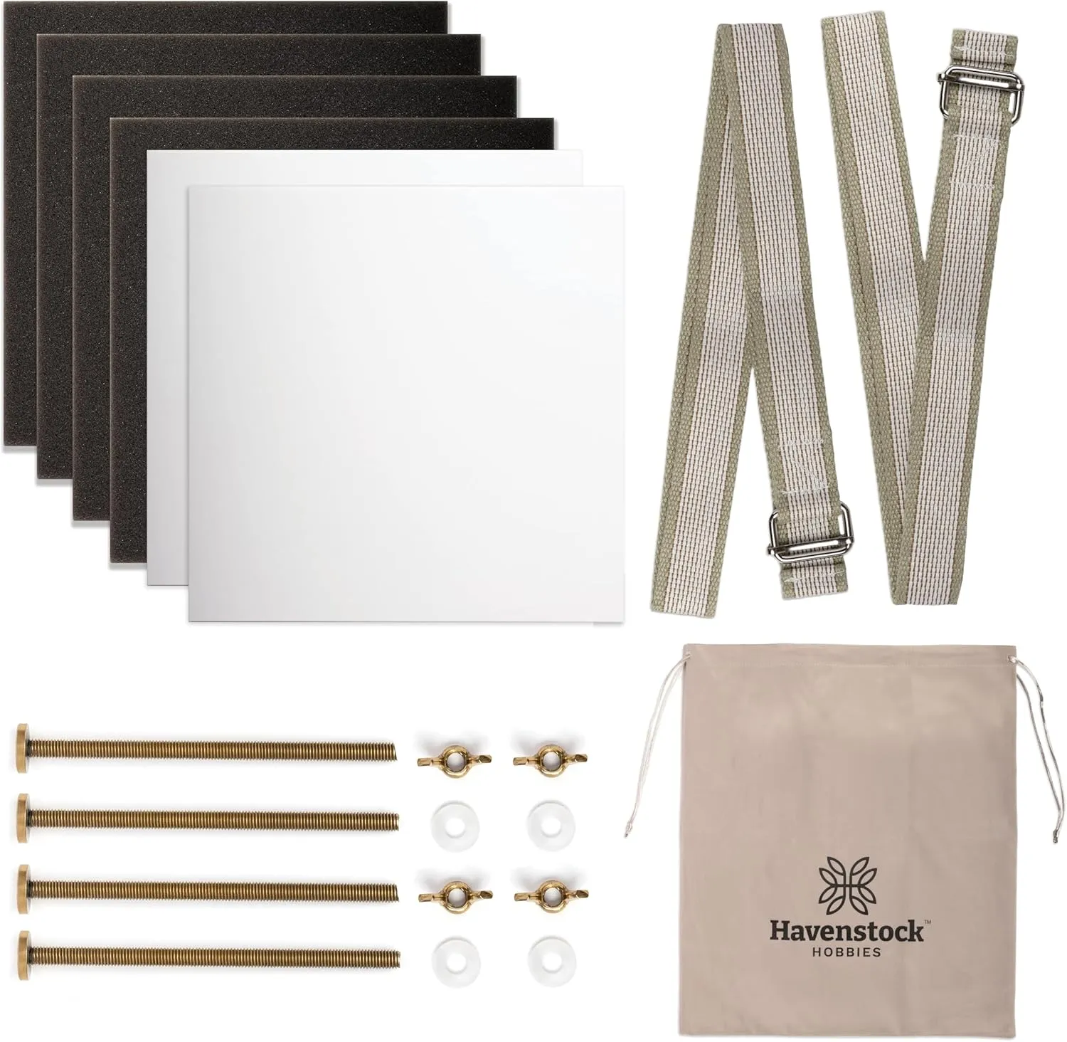 Deluxe Flower Press Expansion & Accessory Kit - Extra Long Bolts, Silicone Washers, Travel Straps, Foam Pads, Dessicant Boards, & Storage Bag - Professional Flower Pressing Accessories Set