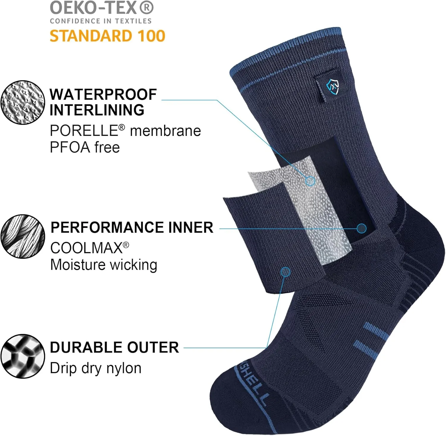 DexShell Waterproof Trail Running Socks, Compression Fit for Men &Women - Moisture Wicking Coolmax Inner, Breathable Membrane