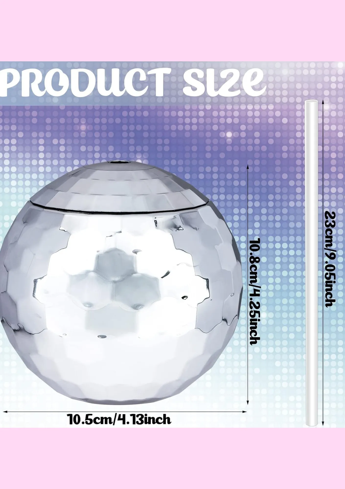 Disco Ball Water Bottle with Straw
