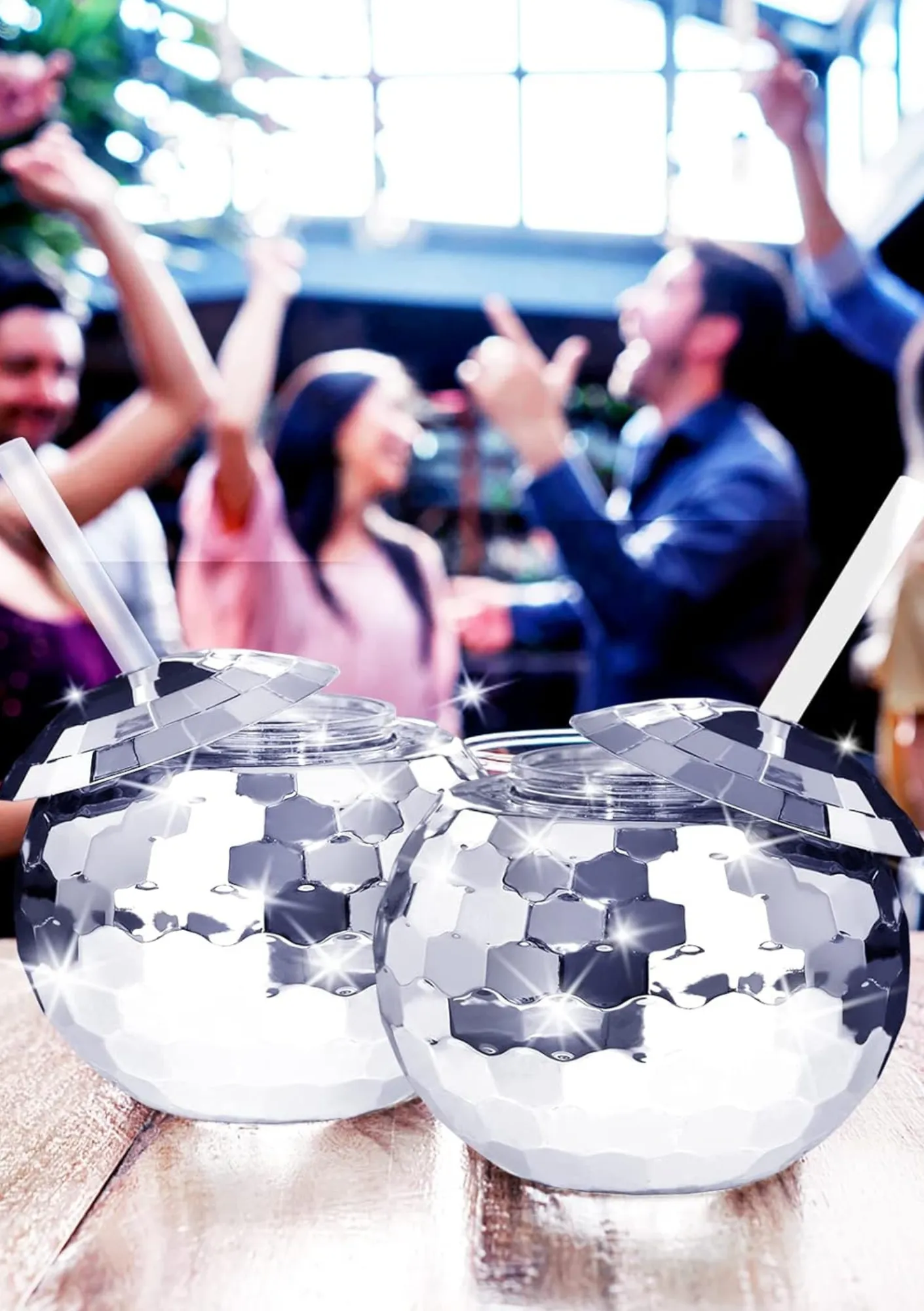 Disco Ball Water Bottle with Straw