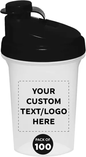 DISCOUNT PROMOS Custom Plastic Shaker Bottles 16 oz. Set of 100, Personalized Bulk Pack - Protein Mixer Cup with Flip Top Lid, BPA Free - Black