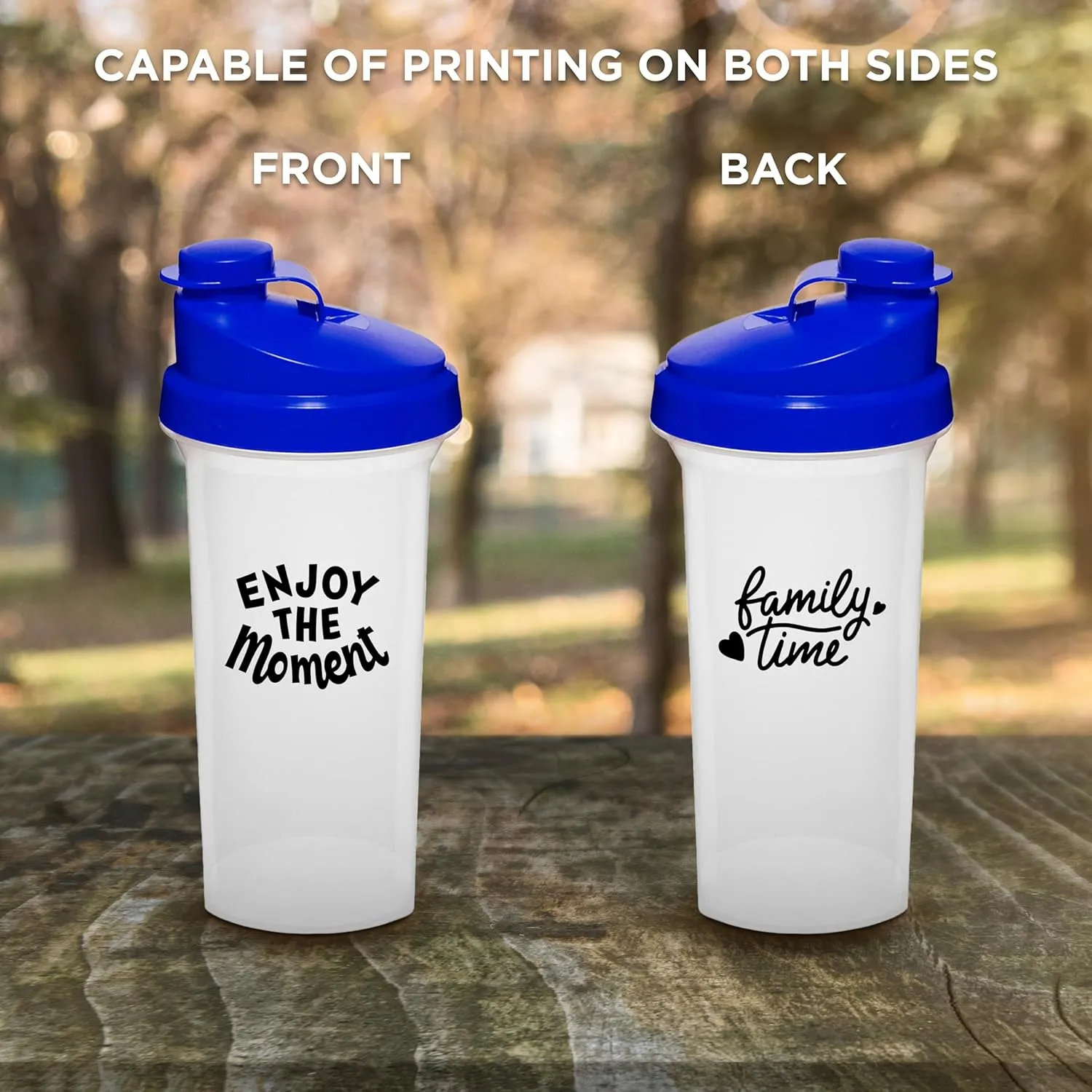 DISCOUNT PROMOS Custom Plastic Shaker Bottles 25 oz. Set of 100, Personalized Bulk Pack - Protein Mixer Cup with Flip Top Lid, BPA Free - Blue