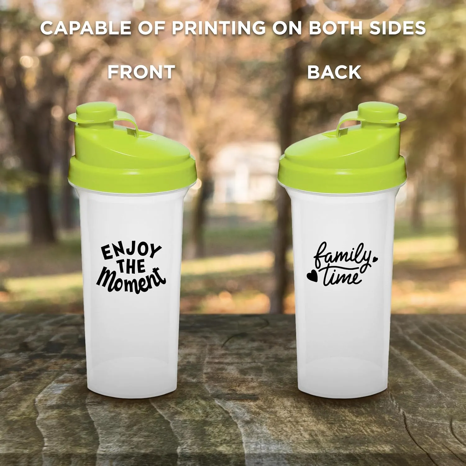 DISCOUNT PROMOS Custom Plastic Shaker Bottles 25 oz. Set of 100, Personalized Bulk Pack - Protein Mixer Cup with Flip Top Lid, BPA Free - Lime Green