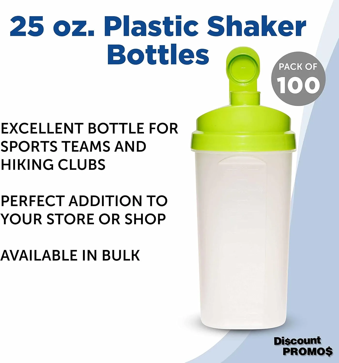 DISCOUNT PROMOS Custom Plastic Shaker Bottles 25 oz. Set of 100, Personalized Bulk Pack - Protein Mixer Cup with Flip Top Lid, BPA Free - Lime Green