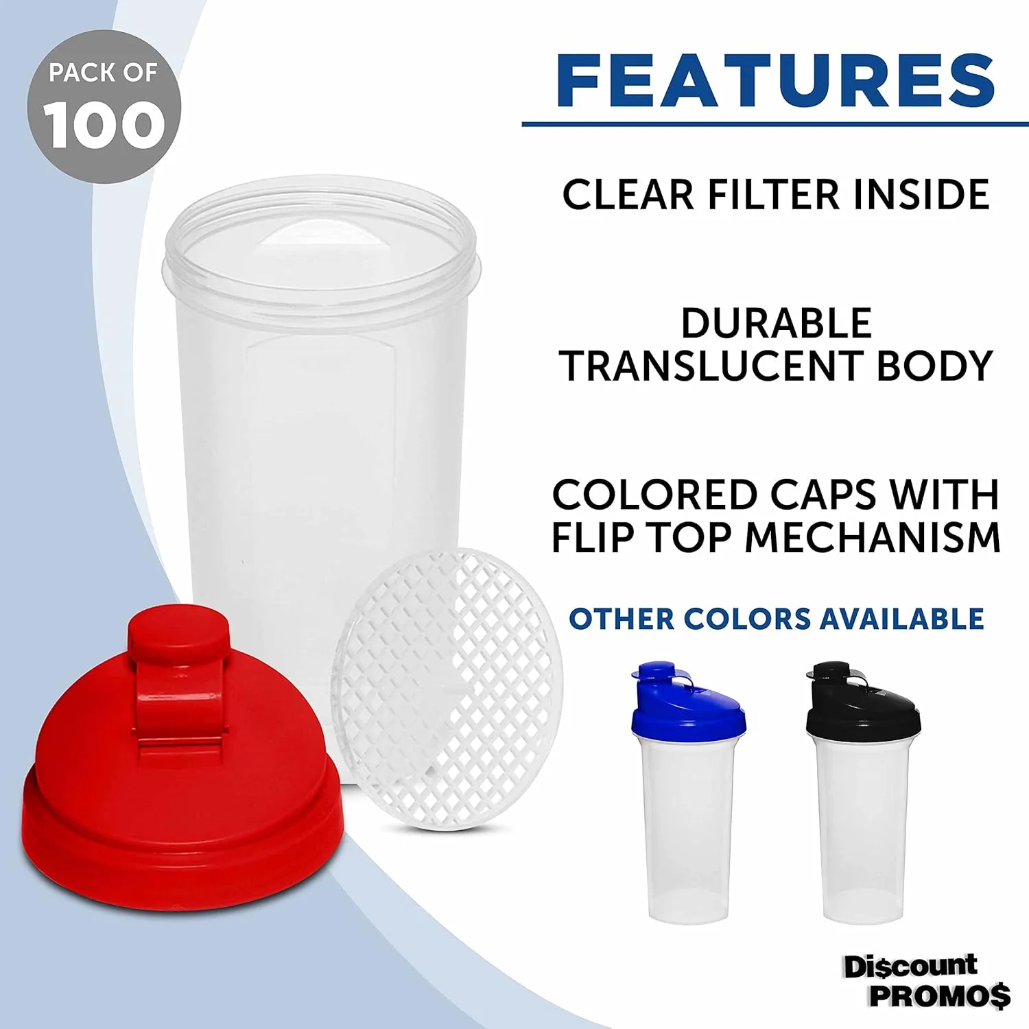 DISCOUNT PROMOS Custom Plastic Shaker Bottles 25 oz. Set of 100, Personalized Bulk Pack - Protein Mixer Cup with Flip Top Lid, BPA Free - Red