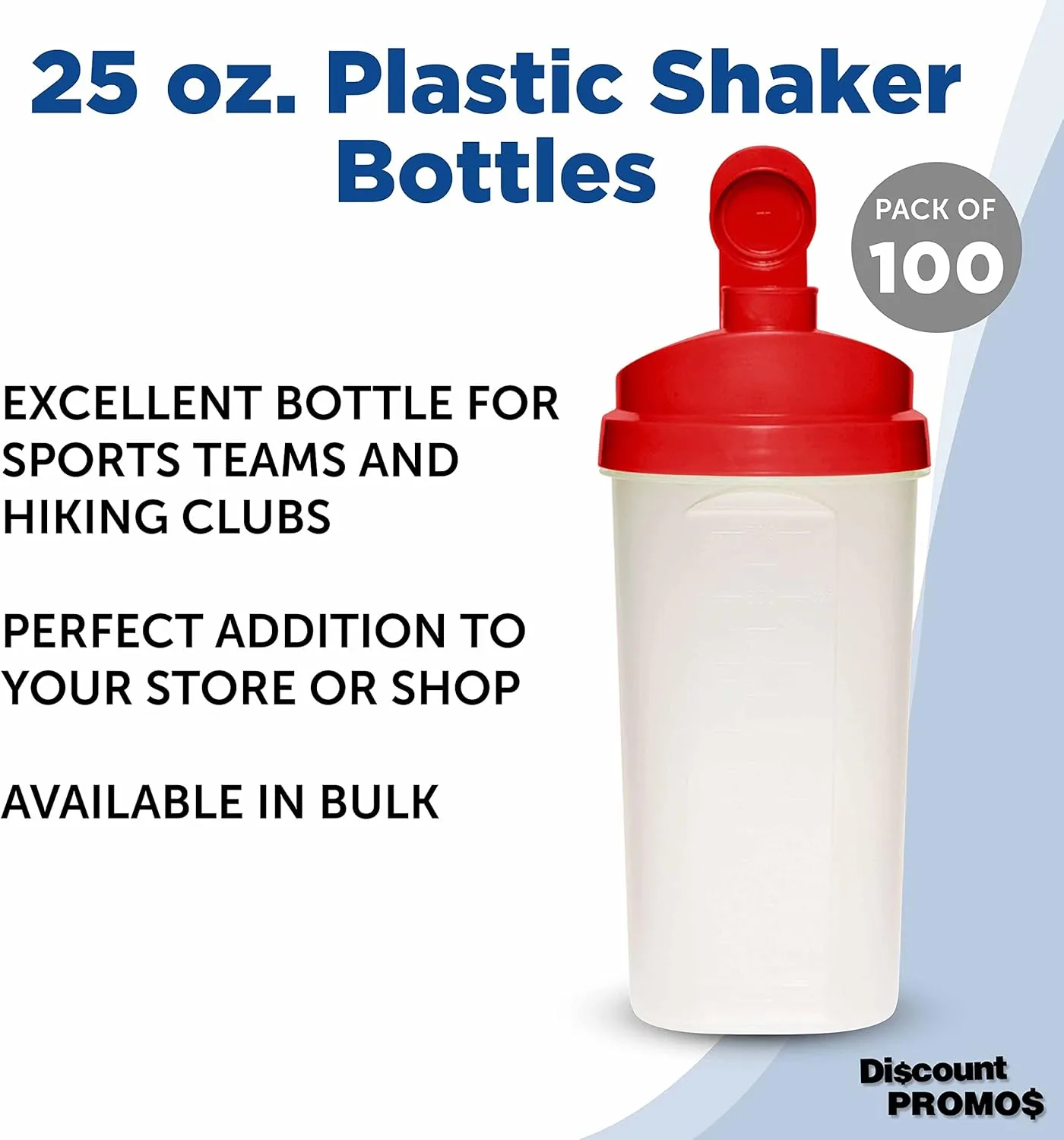 DISCOUNT PROMOS Custom Plastic Shaker Bottles 25 oz. Set of 100, Personalized Bulk Pack - Protein Mixer Cup with Flip Top Lid, BPA Free - Red