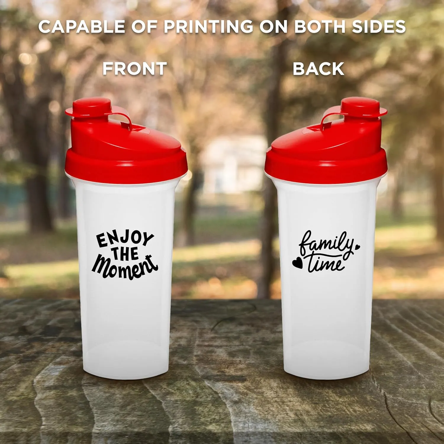 DISCOUNT PROMOS Custom Plastic Shaker Bottles 25 oz. Set of 100, Personalized Bulk Pack - Protein Mixer Cup with Flip Top Lid, BPA Free - Red