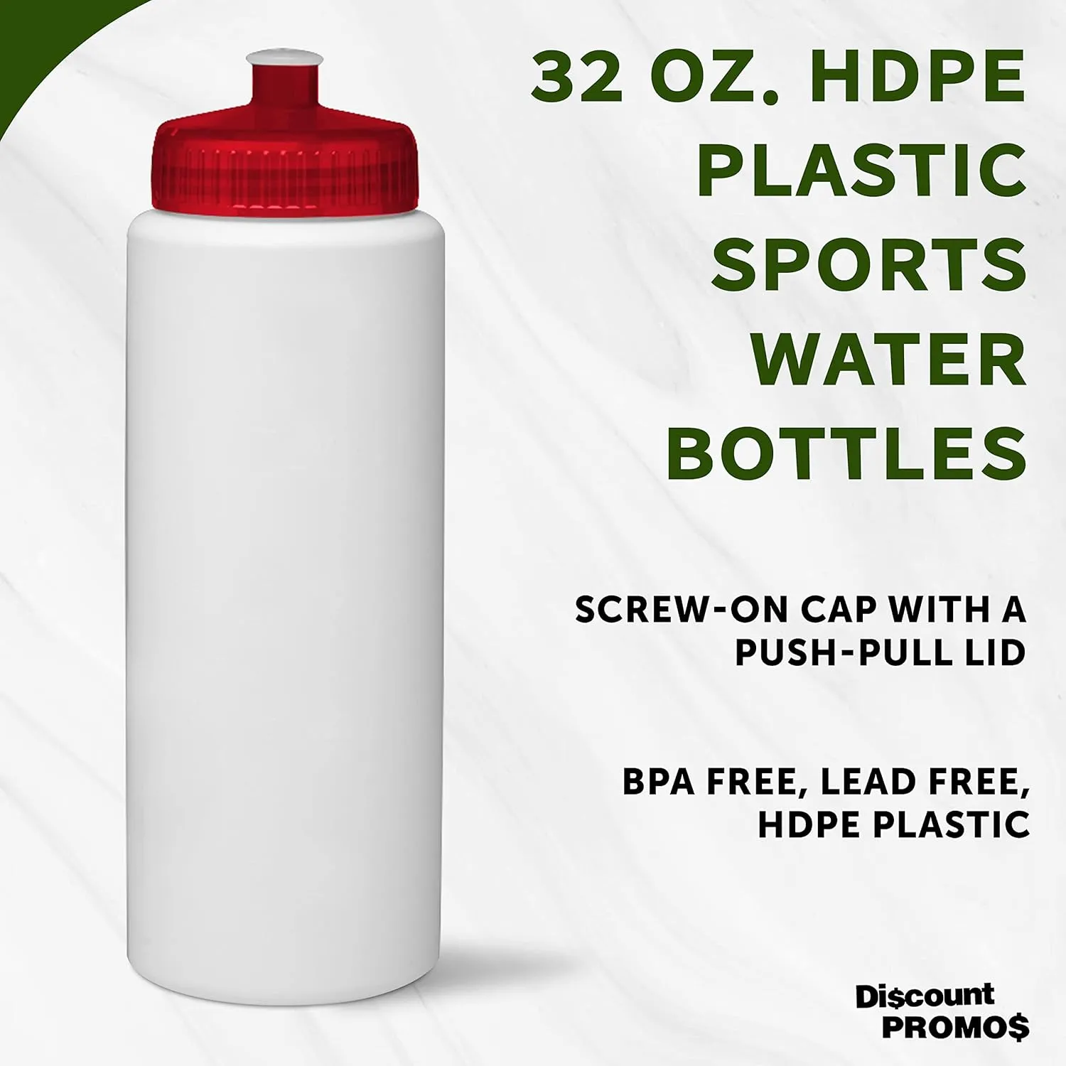 DISCOUNT PROMOS HDPE Plastic Leak-Free Bottles 32 oz. Set of 10, Bulk Pack - BPA Free, Great for Gym, Camping, Backpacking, School - Trans Red