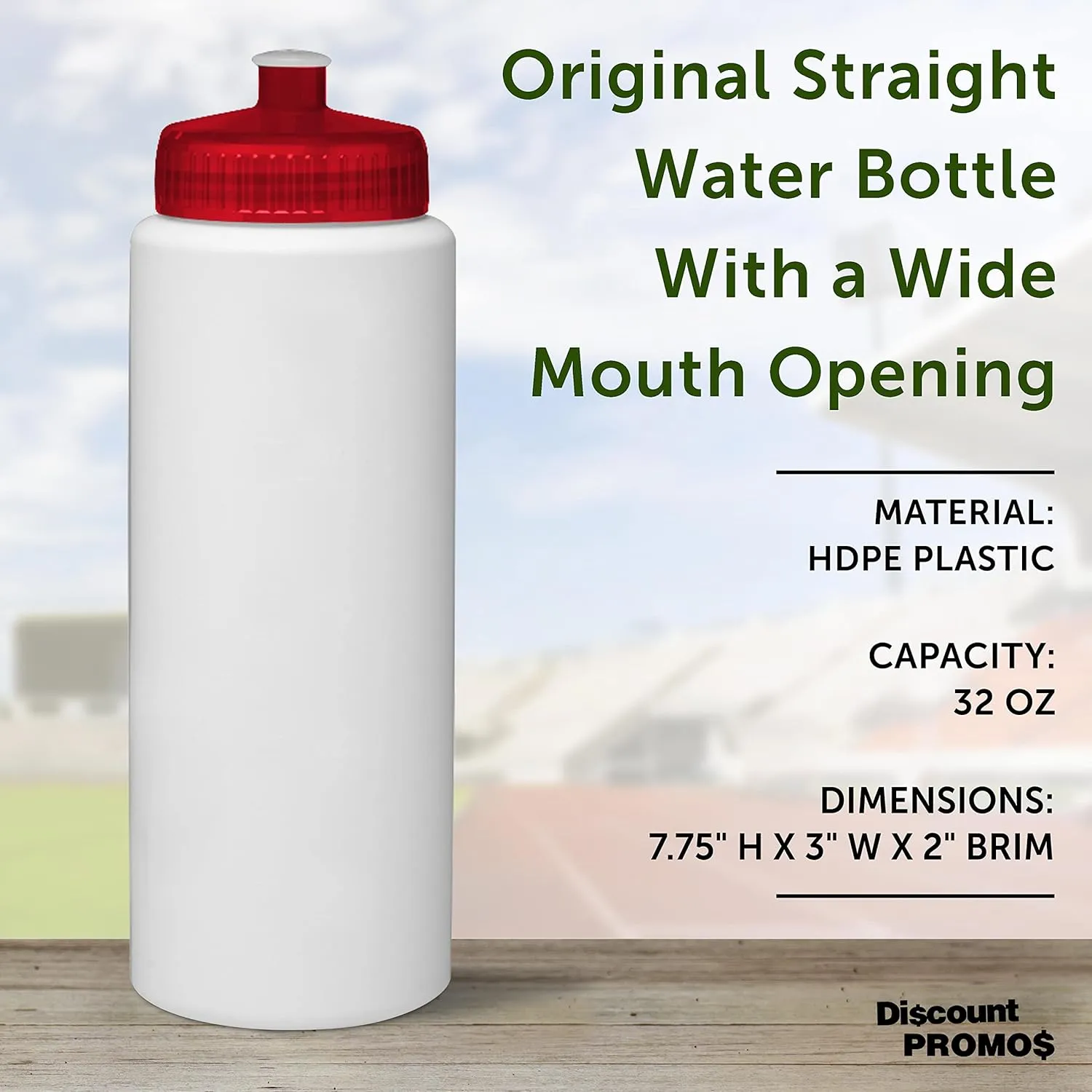 DISCOUNT PROMOS HDPE Plastic Leak-Free Bottles 32 oz. Set of 10, Bulk Pack - BPA Free, Great for Gym, Camping, Backpacking, School - Trans Red