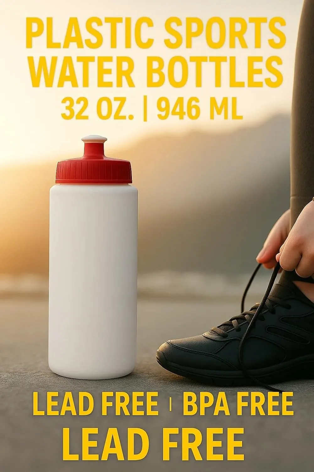 DISCOUNT PROMOS HDPE Plastic Leak-Free Bottles 32 oz. Set of 10, Bulk Pack - BPA Free, Great for Gym, Camping, Backpacking, School - Trans Red