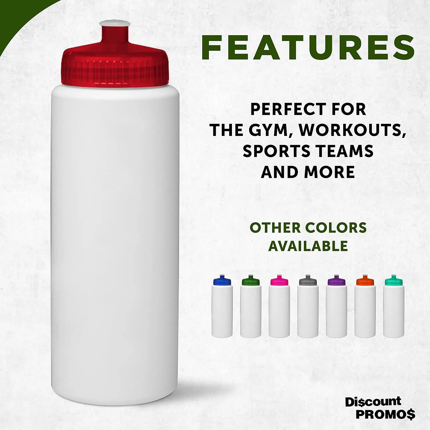 DISCOUNT PROMOS HDPE Plastic Leak-Free Bottles 32 oz. Set of 10, Bulk Pack - BPA Free, Great for Gym, Camping, Backpacking, School - Trans Red