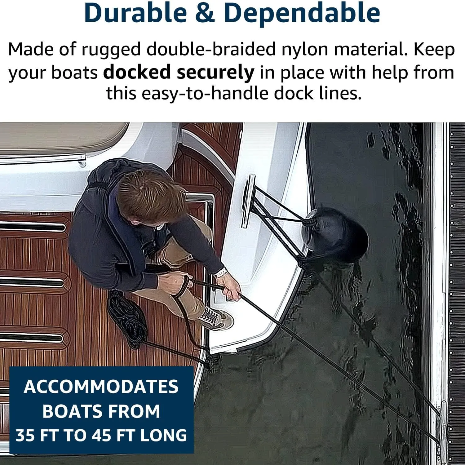 Dock Lines 4 Pack 5/8" x 20' Double Braided Nylon Boat Dock Lines Pre-spliced with a 15" Loop, Easy to Handle Boat Ropes for Docking, Marine-Grade Dock Lines for Boats 5/8 Inch Boat Lines,J-FM TWNTHSD