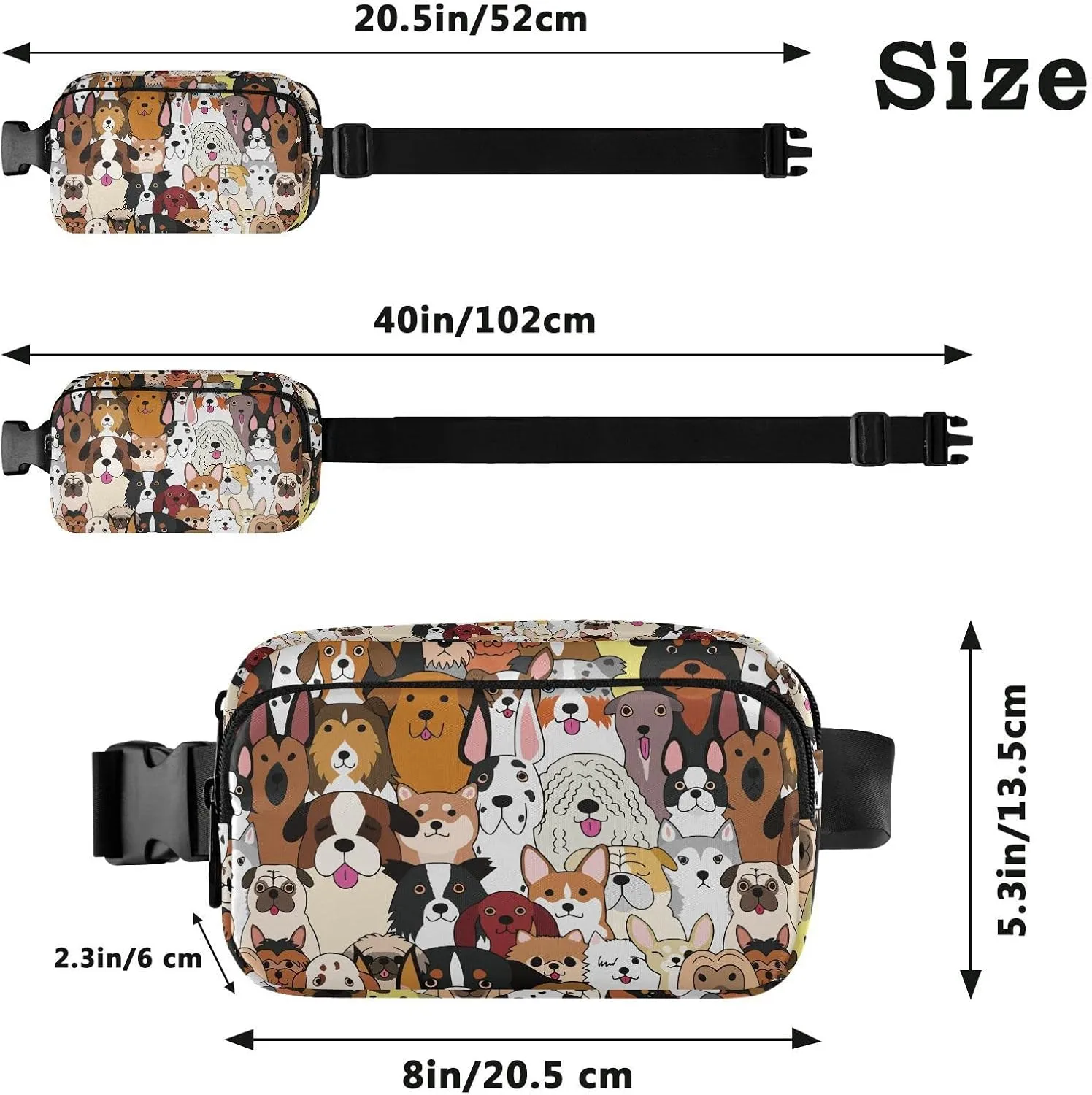 Dog Fanny Pack Fashion Belt Bag Women Waist Bag Waterproof Adjustable Strap Casual Travel Hiking Cycling Running