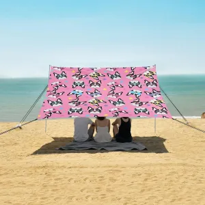 Dogs with Cute Stars Beach Canopy Tent Anti-UV & Wind Resistant, Camping Sun Shelter Easy Setup Portable,Outdoor Shade Tents with Sandbags,Sand Shovels,Ground Pegs & Stability Poles