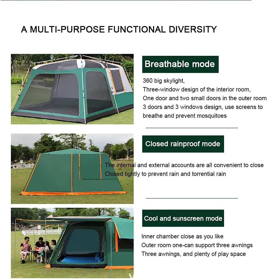 Dome Tent with Porch Automatic Pop Up Tent Sun Shelter Easy Set Up Double Layer Family Camping Tents with Carrying Bag for Outdoor Camping Fishing BBQ (Coffee Color 5)