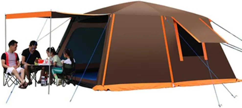Dome Tent with Porch Automatic Pop Up Tent Sun Shelter Easy Set Up Double Layer Family Camping Tents with Carrying Bag for Outdoor Camping Fishing BBQ (Coffee Color 5)