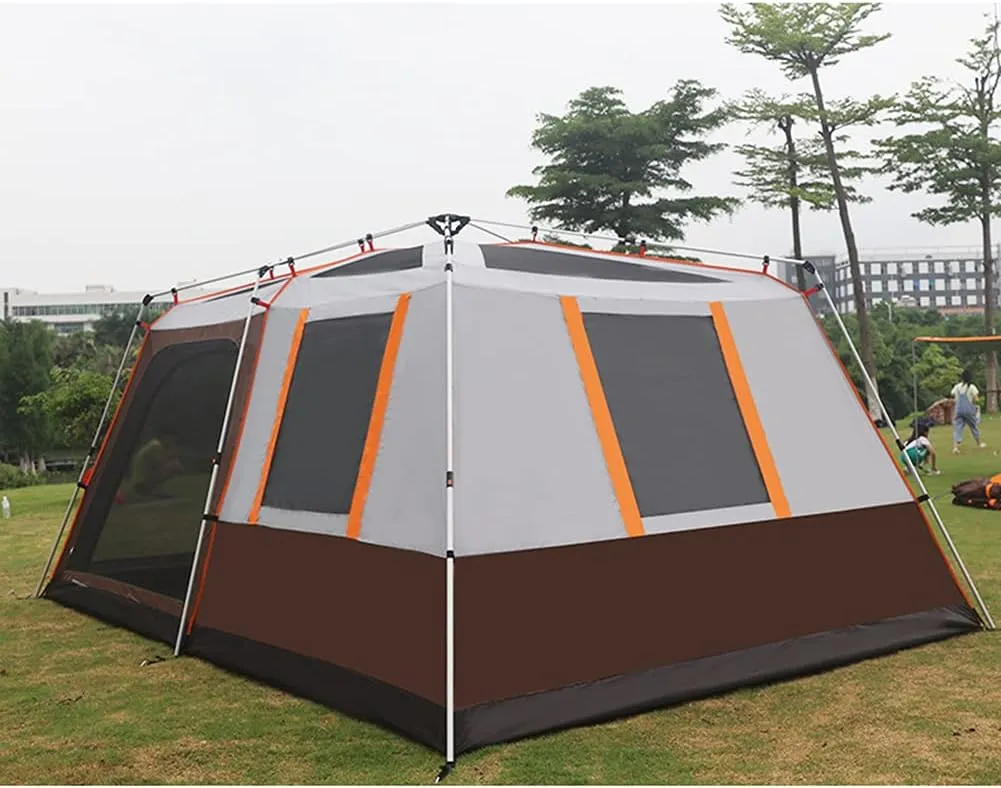 Dome Tent with Porch Automatic Pop Up Tent Sun Shelter Easy Set Up Double Layer Family Camping Tents with Carrying Bag for Outdoor Camping Fishing BBQ (Coffee Color 5)