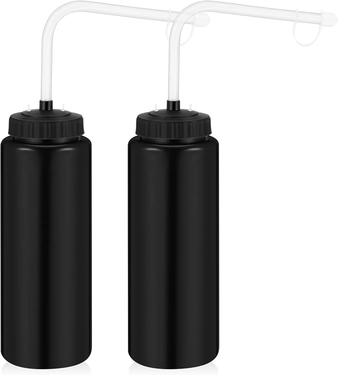 Domensi 2 Pack 1 Liter Sports Water Bottle with Long Straw Hockey Lacrosse Water Bottle with Straw Bpa Free Easy Squeeze Plastic Use with Sport Helmet in Football Baseball Gym Yoga(Black)
