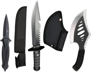 DOOM BLADE Survival Hatchet & Fixed Blade Knife Combo Set with Nylon Sheath, Tomahawk, Camping Axe, Survival Bowie Knife