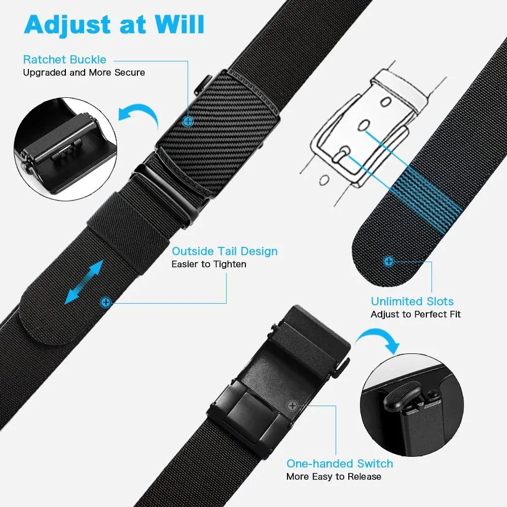 DOOPAI Belt Men, elastic golf belts for men, 2 Pack Nylon Ratchet Belt Mens Belts Casual, Adjustable Trim to Fit
