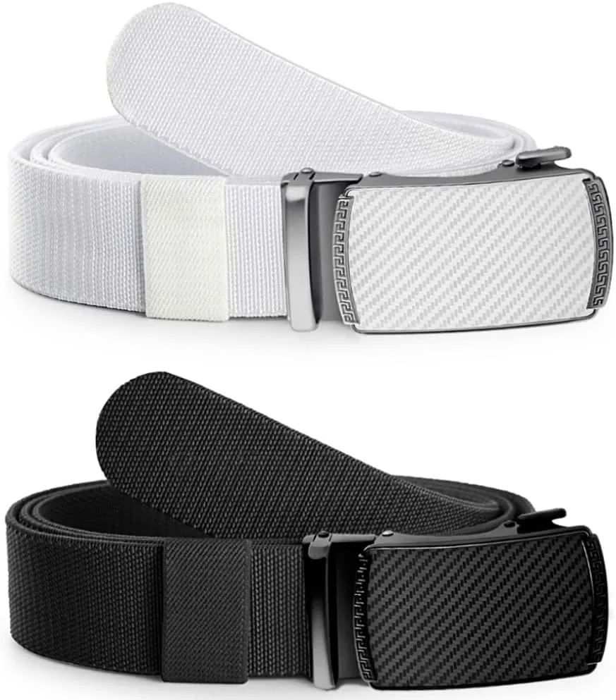 DOOPAI Belt Men, elastic golf belts for men, 2 Pack Nylon Ratchet Belt Mens Belts Casual, Adjustable Trim to Fit