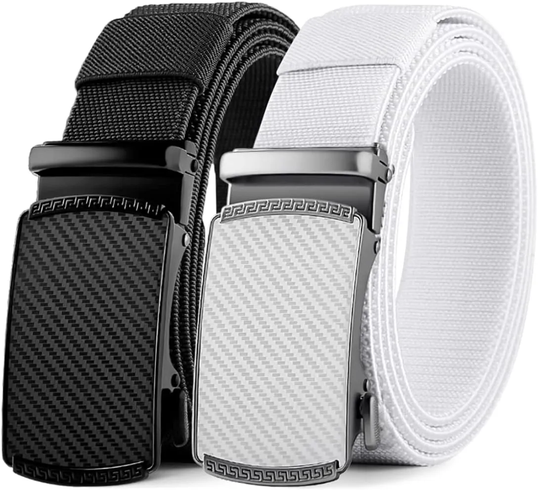 DOOPAI Belt Men, elastic golf belts for men, 2 Pack Nylon Ratchet Belt Mens Belts Casual, Adjustable Trim to Fit