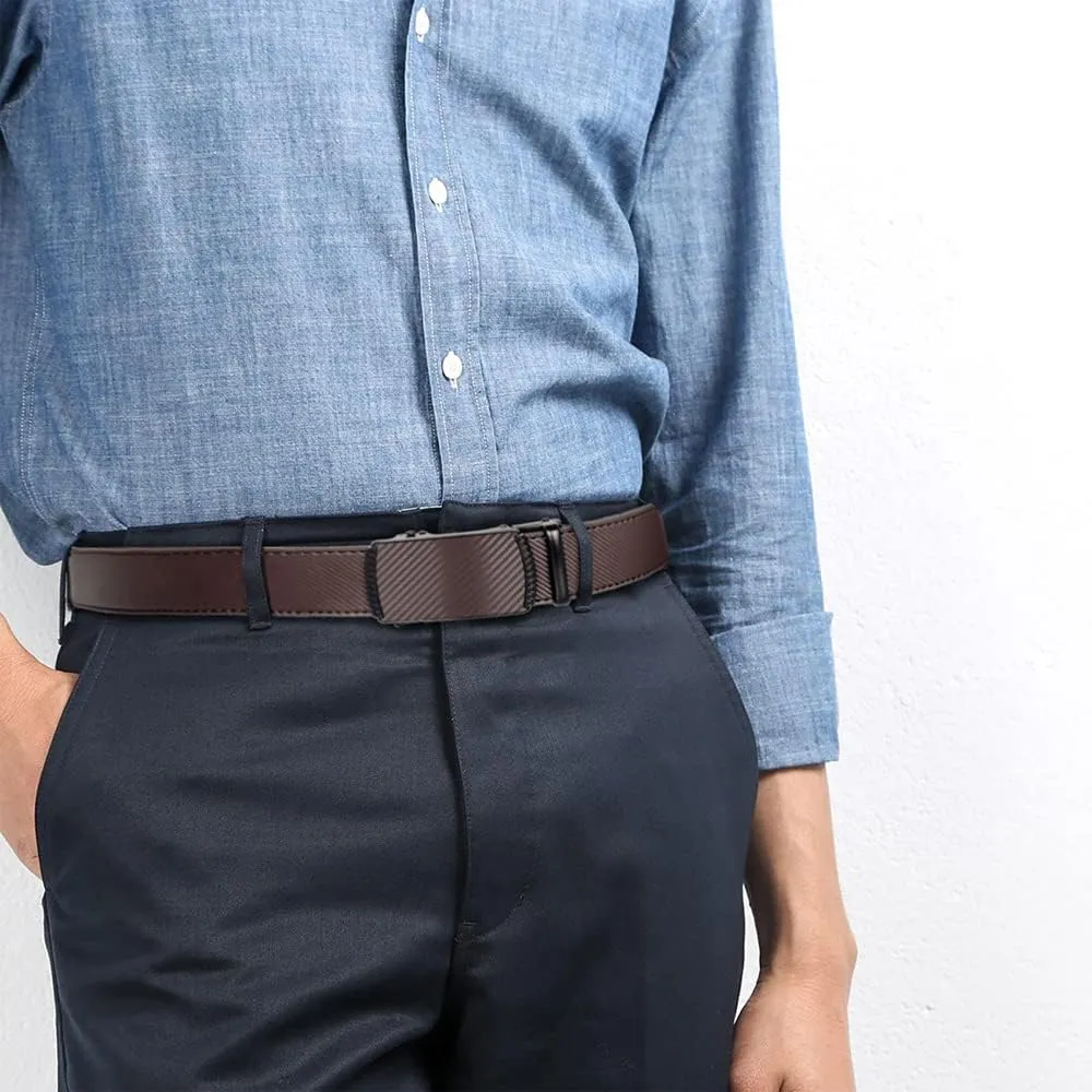 DOOPAI Men's 2 Pack Ratchet Dress Belt - Adjustable 1 3/8" Genuine Leather, Size Length Can Be Cut, With Gift Box
