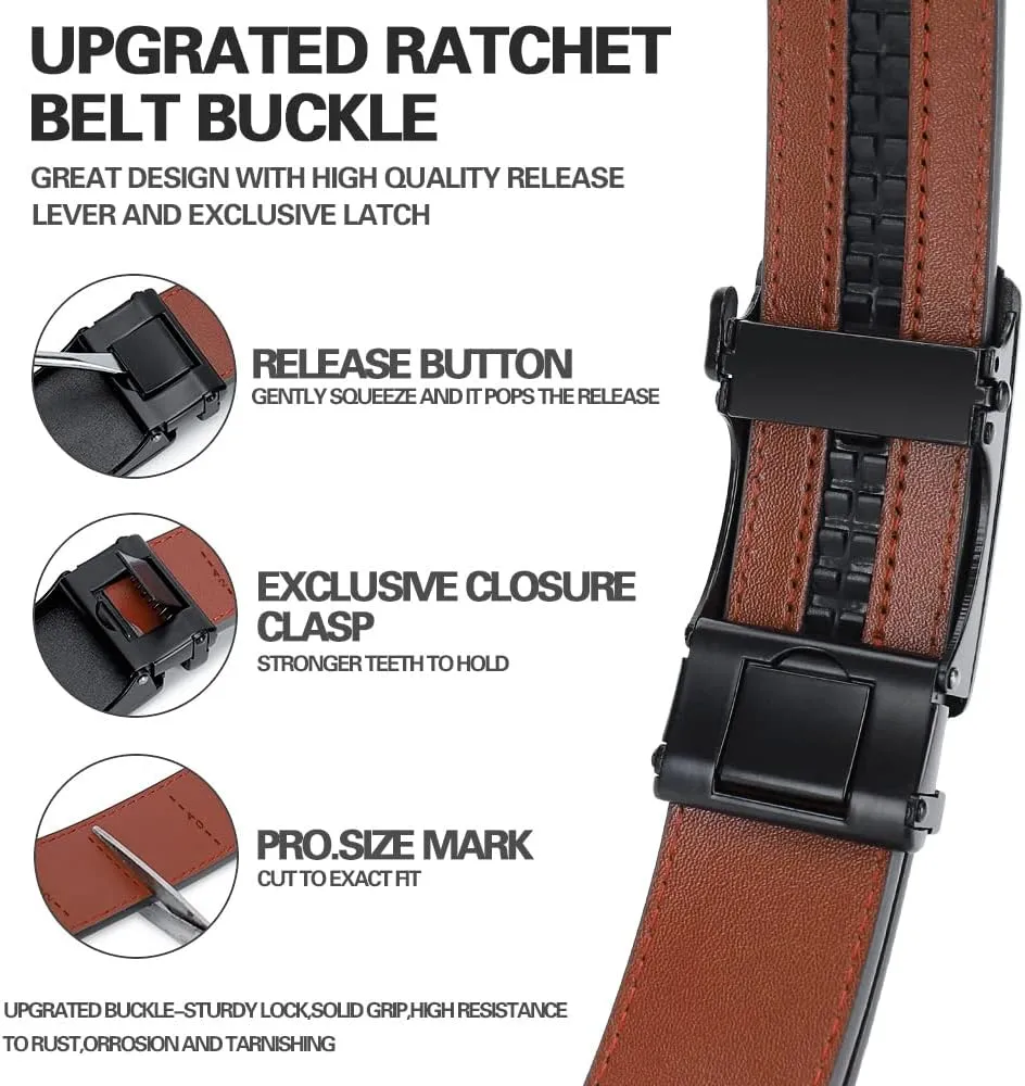 DOOPAI Men's 2 Pack Ratchet Dress Belt - Adjustable 1 3/8" Genuine Leather, Size Length Can Be Cut, With Gift Box