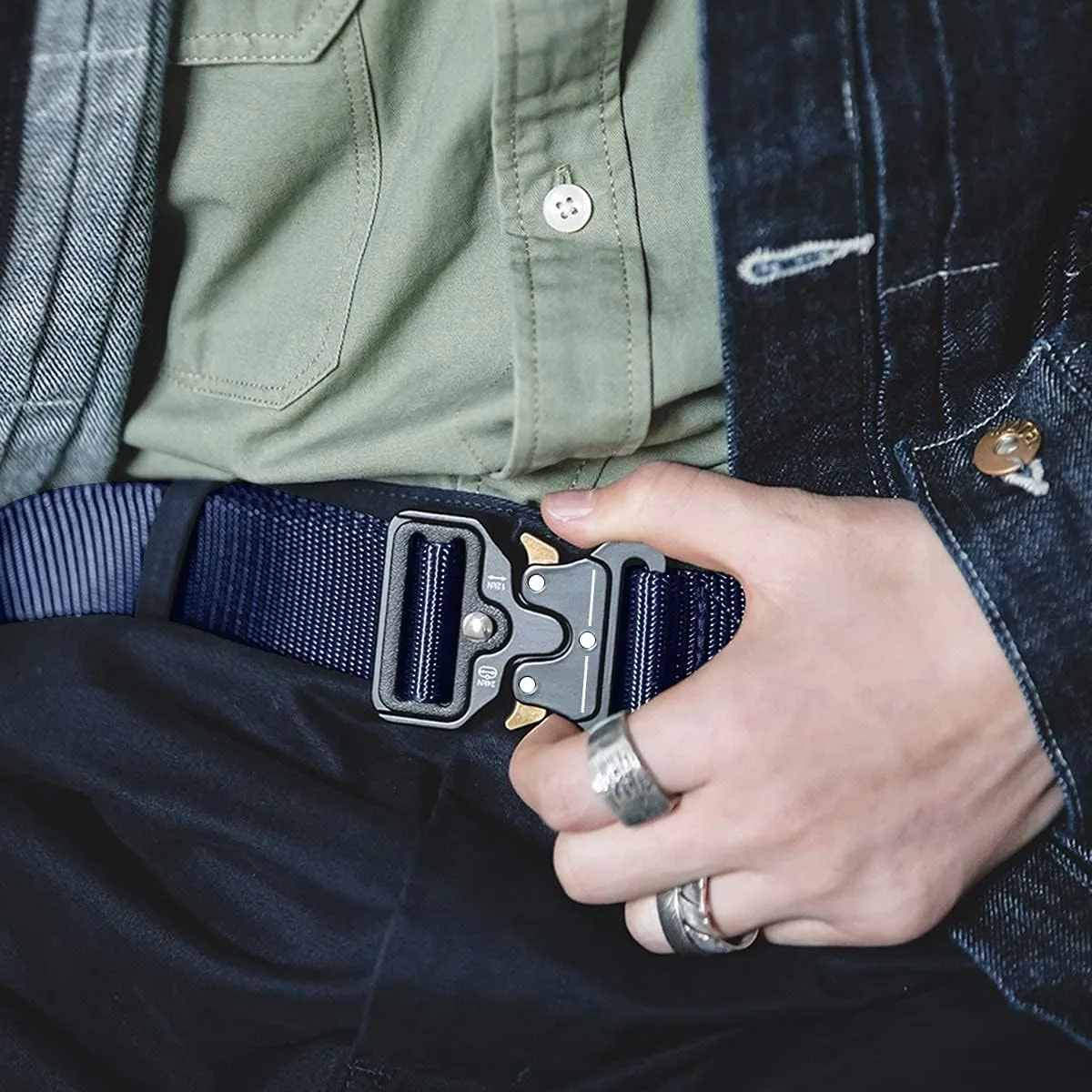 DOOPAI Tactical Belt for Men, Black Military Nylon Web with Quick Release Heavy Duty Buckle, Ideal for Work
