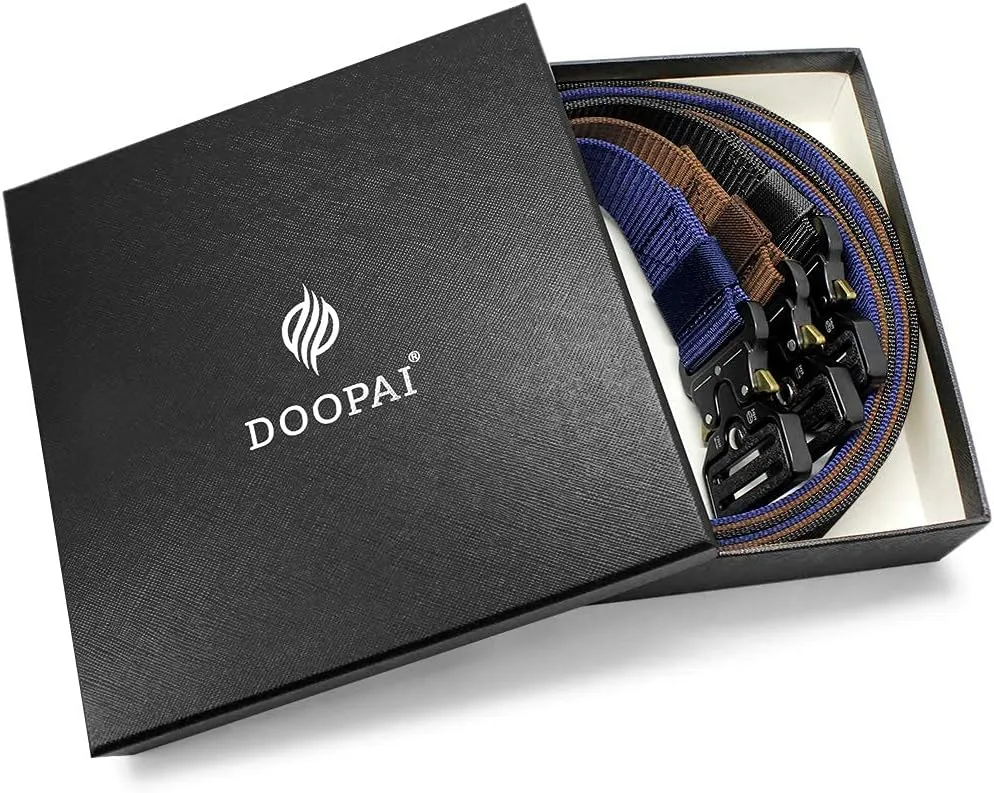 DOOPAI Tactical Belt for Men, Black Military Nylon Web with Quick Release Heavy Duty Buckle, Ideal for Work