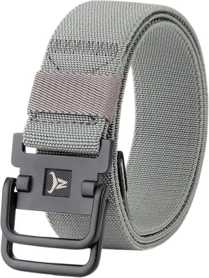 Double D-Ring Elastic Stretch Nylon Webbing Belt with Key Ring Strap, Durable Metal Buckle Tactical Golf Web Belt for Work Travel Outdoor Hiking Fishing (Light Gray, 47.25 in)