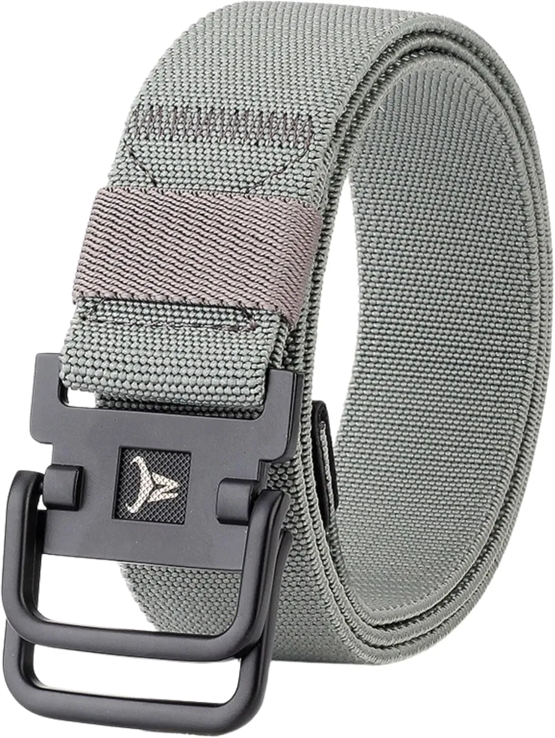 Double D-Ring Elastic Stretch Nylon Webbing Belt with Key Ring Strap, Durable Metal Buckle Tactical Golf Web Belt for Work Travel Outdoor Hiking Fishing (Light Gray, 47.25 in)