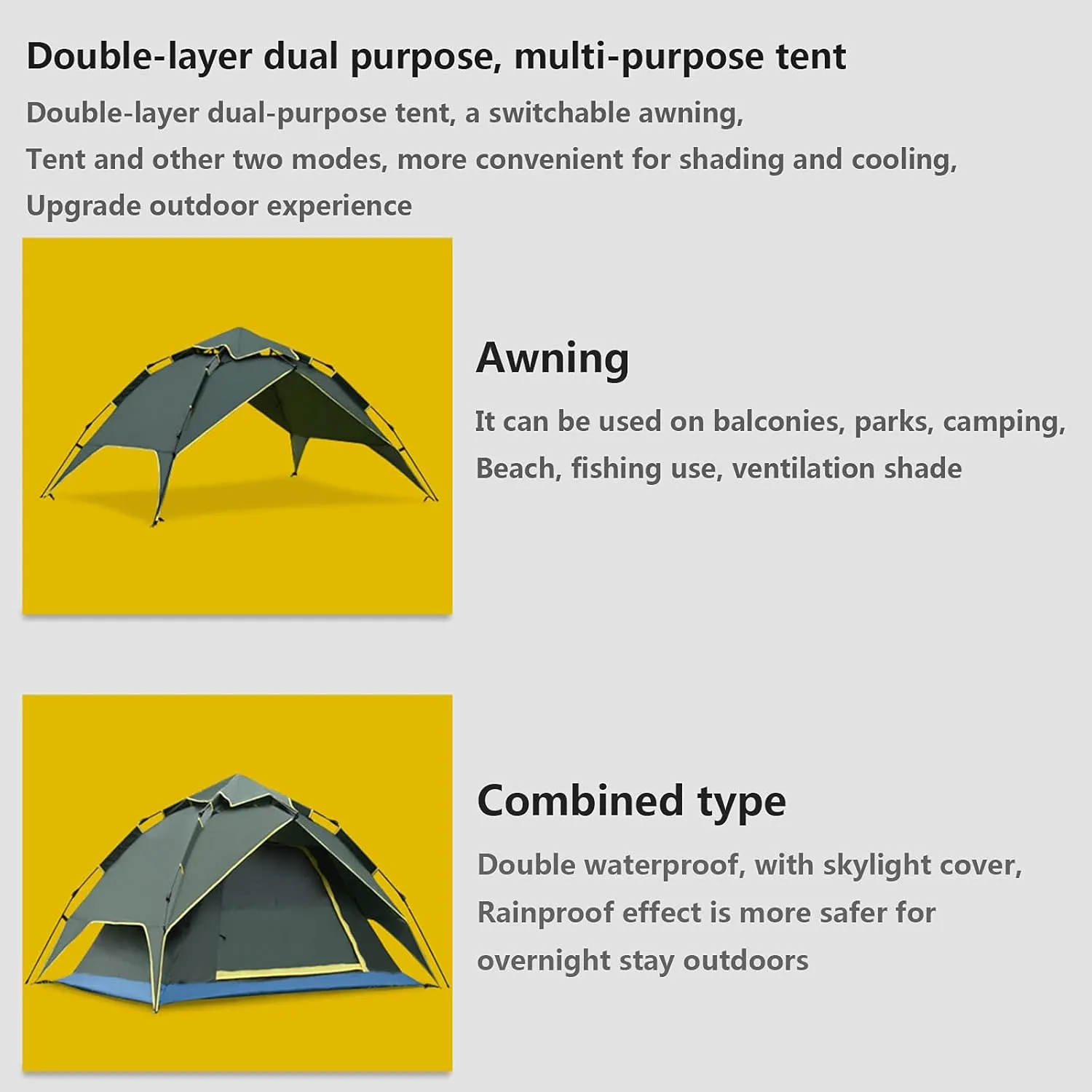 Double-Layer Fast Tent Double-Door Multi-Function Family Picnic Camping Hiking Tent That Accommodate 2-3 People Rain-Proof Sun-Proof Beach Awning (Color : Dark Green, Size : 210 * 155 * 130CM)