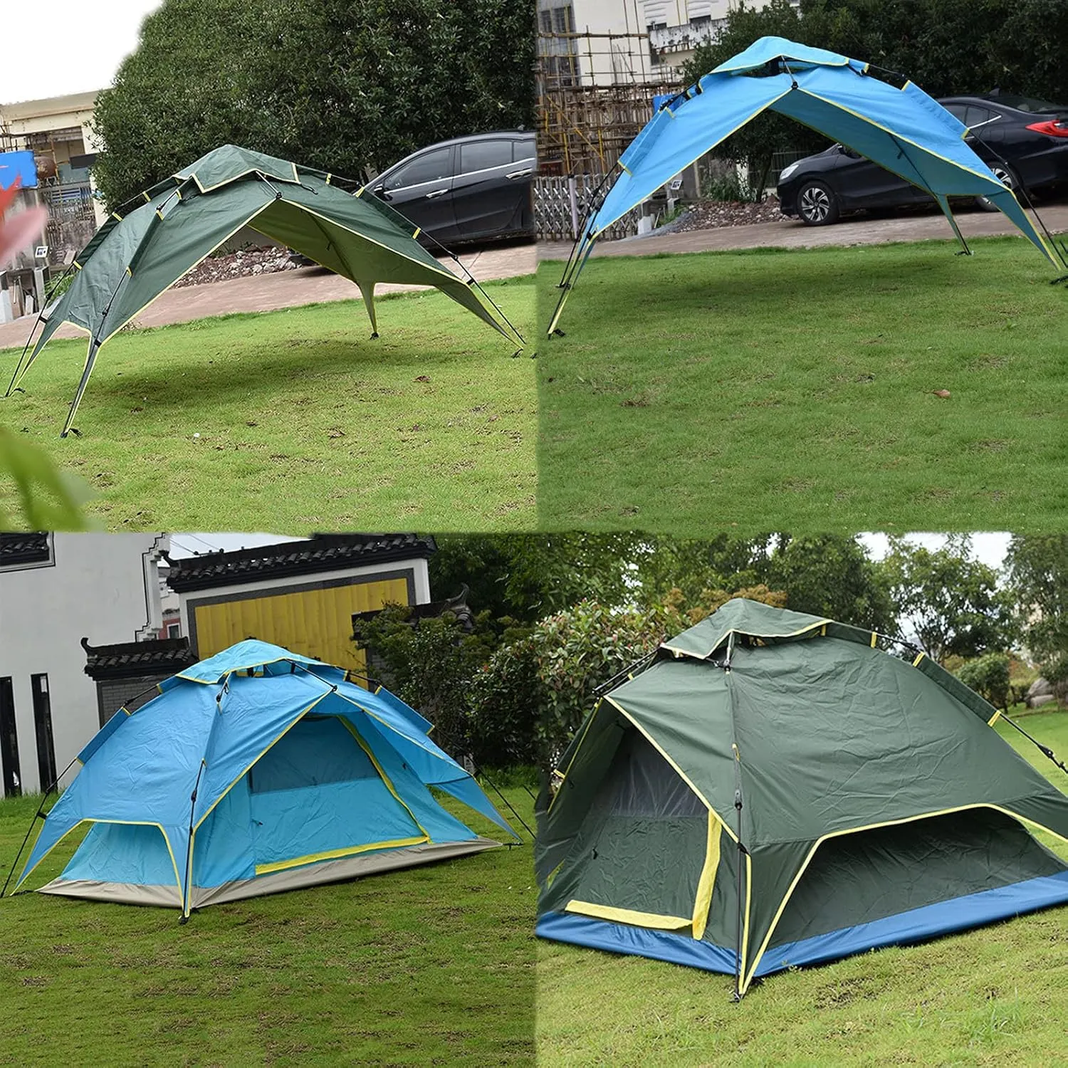 Double-Layer Fast Tent Double-Door Multi-Function Family Picnic Camping Hiking Tent That Accommodate 2-3 People Rain-Proof Sun-Proof Beach Awning (Color : Dark Green, Size : 210 * 155 * 130CM)