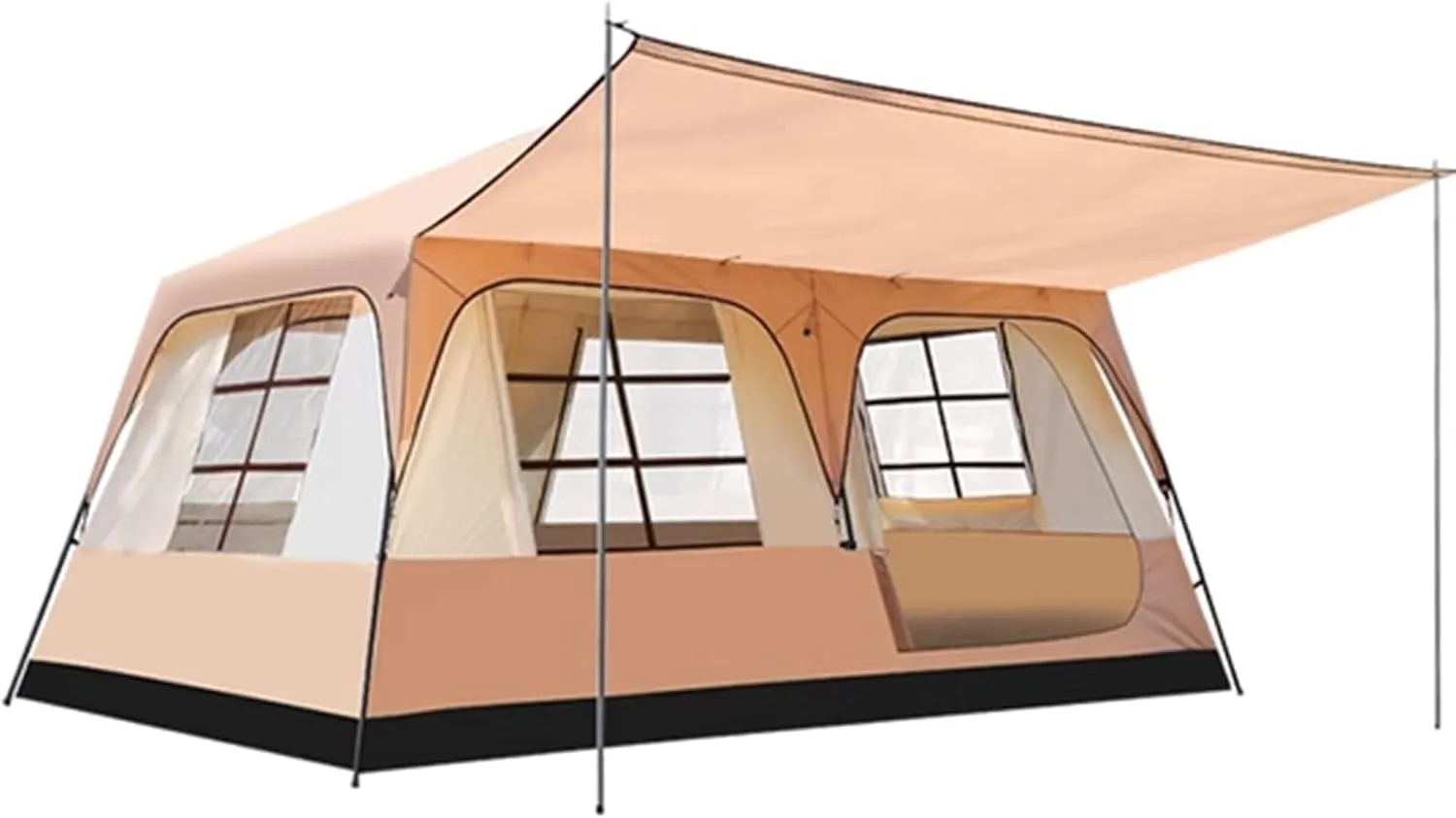Double Layer Tent for Camping with Porch,12 Person Family Cabin Tents,2 Rooms,Straight Wall,3 Doors and 3 Window with Mesh,Waterproof,Big Dome Tent for Outdoor,Picnic,Friends Gathering