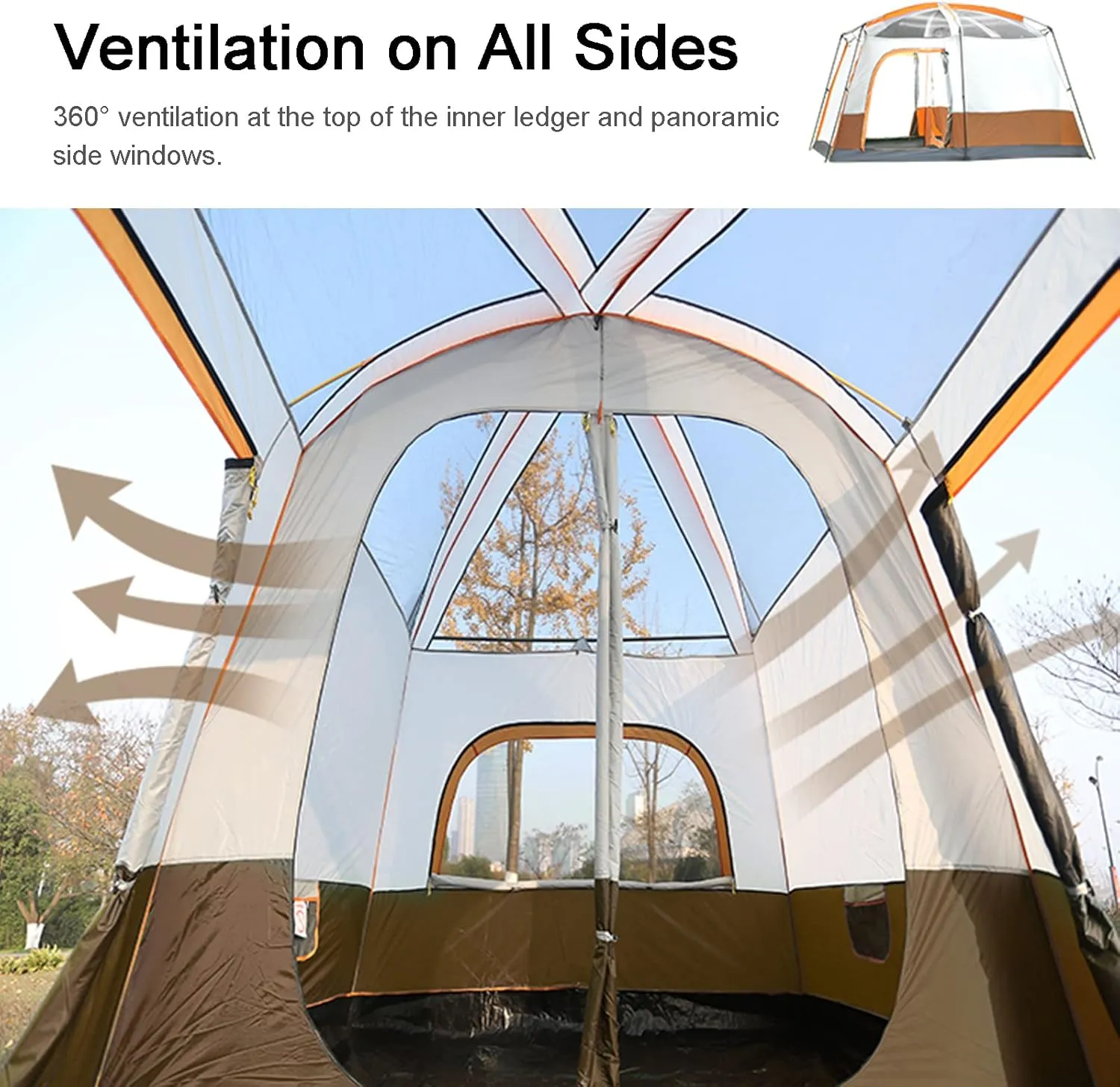 Double Layer Tent for Camping with Porch,12 Person Family Cabin Tents,2 Rooms,Straight Wall,3 Doors and 3 Window with Mesh,Waterproof,Big Dome Tent for Outdoor,Picnic,Friends Gathering