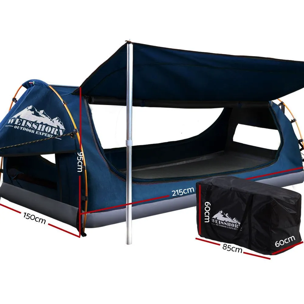 Double Swag Camping Swags Canvas Free Standing Dome Tent Dark Blue with 7CM Mattress