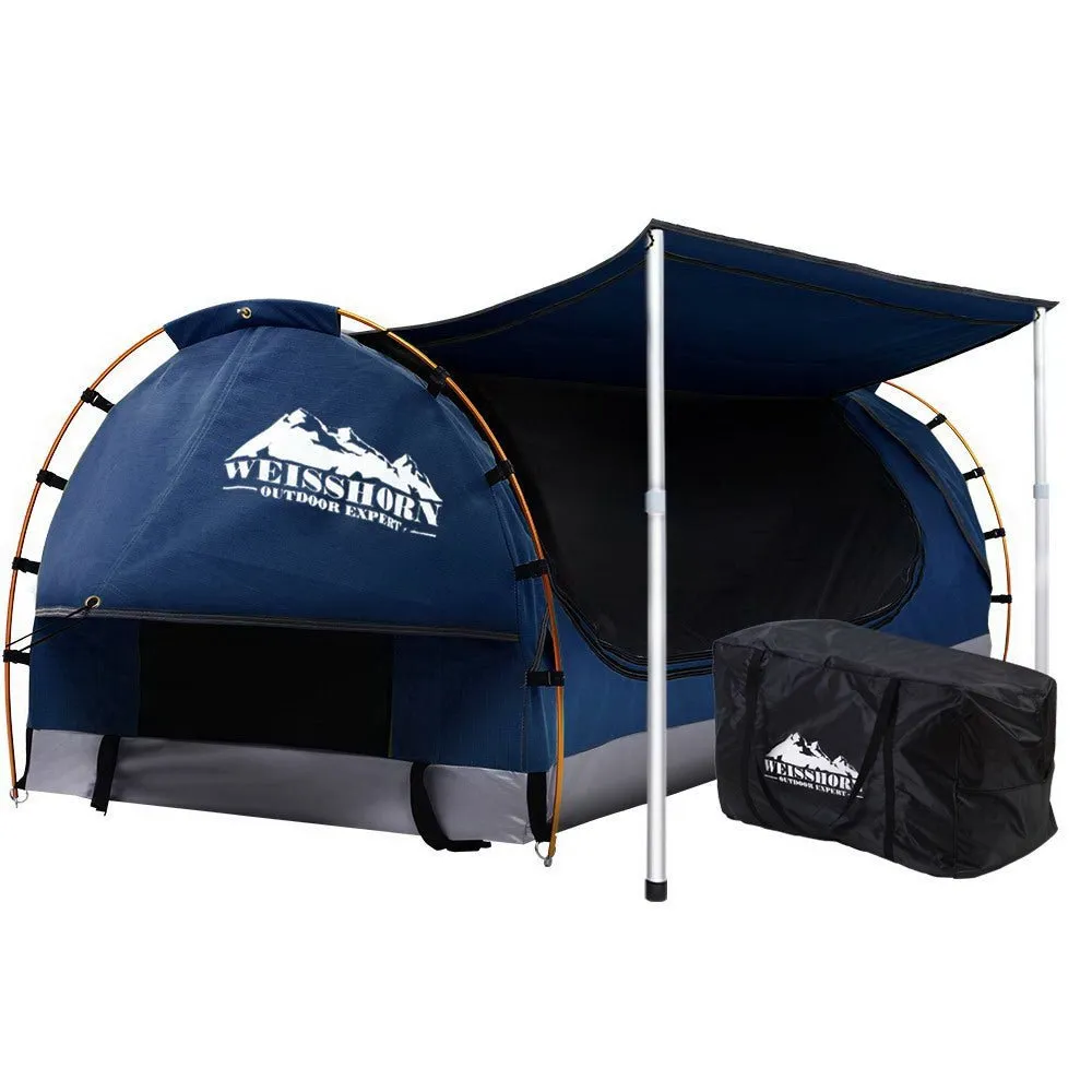 Double Swag Camping Swags Canvas Free Standing Dome Tent Dark Blue with 7CM Mattress